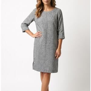 Olsen Linen Gray Midi Shift Dress 3/4 Sleeve Round Neck Relaxed Fit XS/4